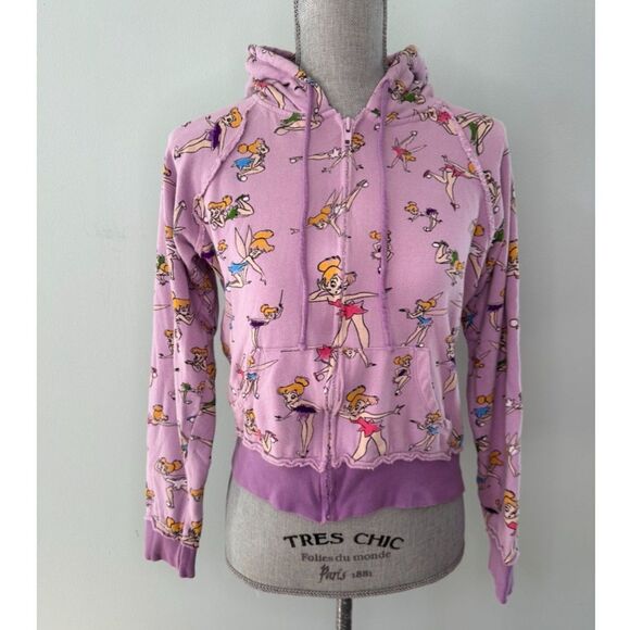 Y2K Vintage Disney Tinker Bell Zip-Up Hoodie Purple Multi-Tink Junior's Medium - Picture 1 of 5